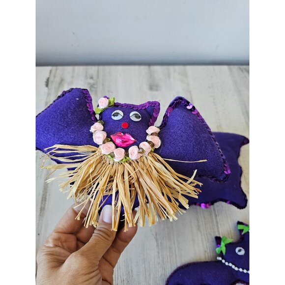 Shabby Chic plush girl bat queen Halloween luau necklace glitter rhinestone deco - Picture 5 of 11